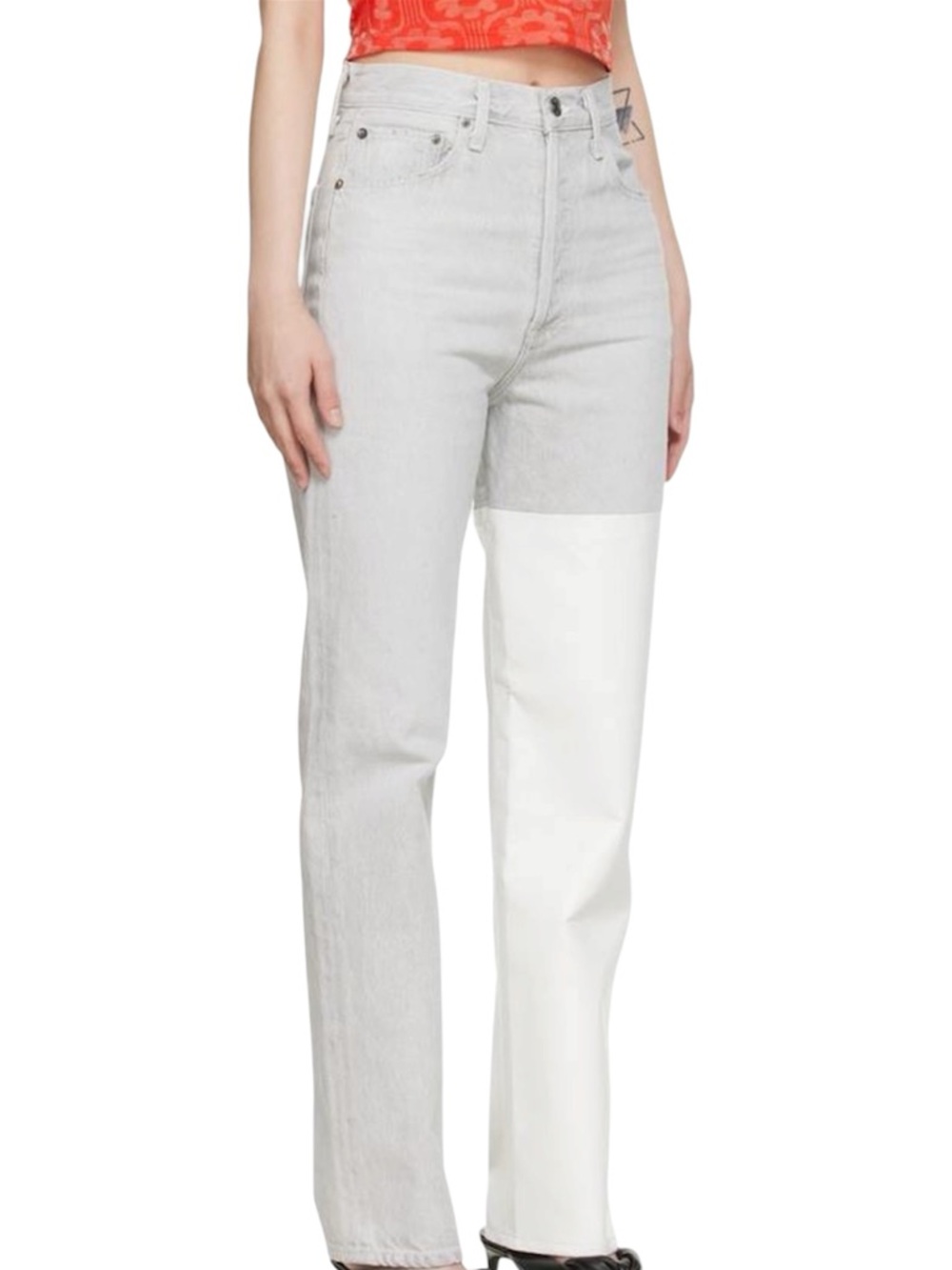 Agolde High-Waist Straight Leg Jeans Light Gray & White Leather